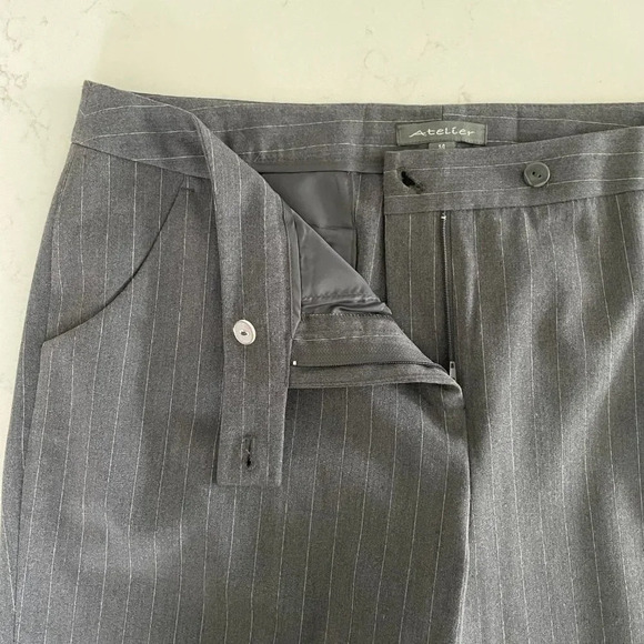 Atelier Straight Leg Poly Blend Washable Striped Pants Grey + White Sz 14 NWT - Picture 6 of 12